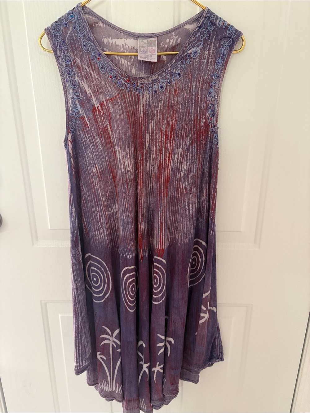 India Boutique Purple Tie-Dye A-Line Sundress with Red Accents